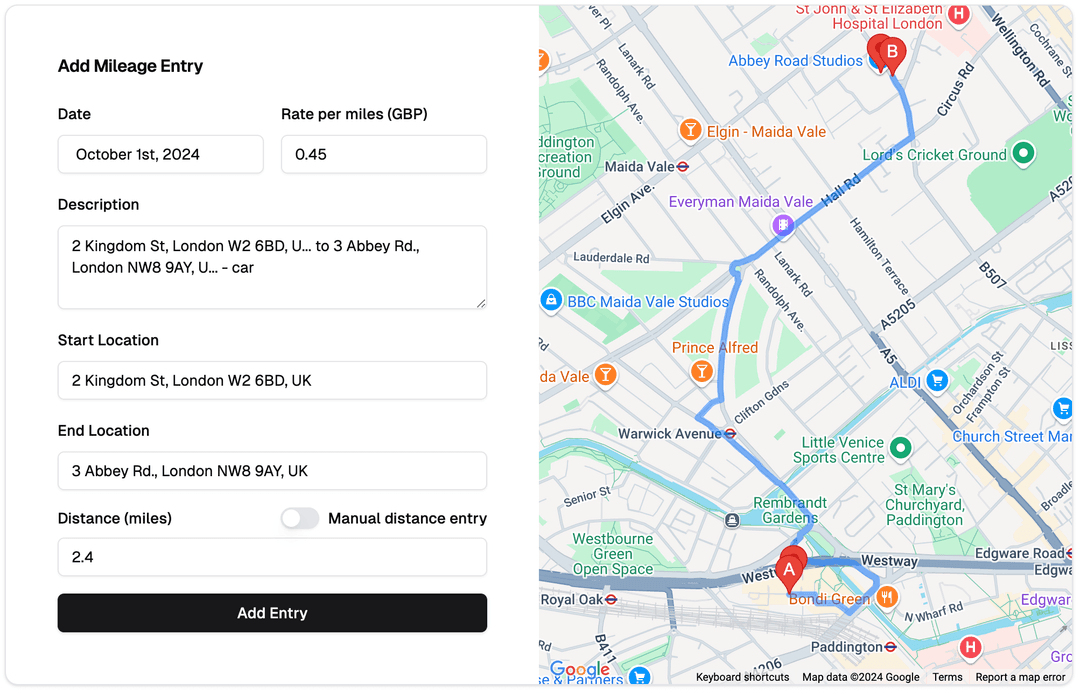 Mileage Tracker App Demo